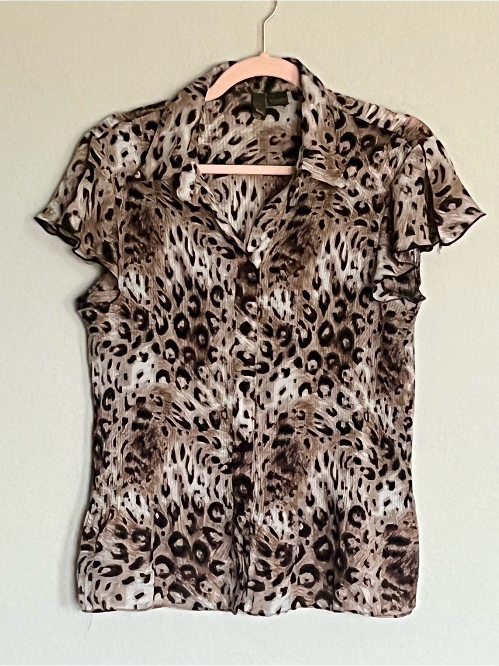 SERE NADE Women’s Brown Leopard Print Short Sleeve Blouse Size L